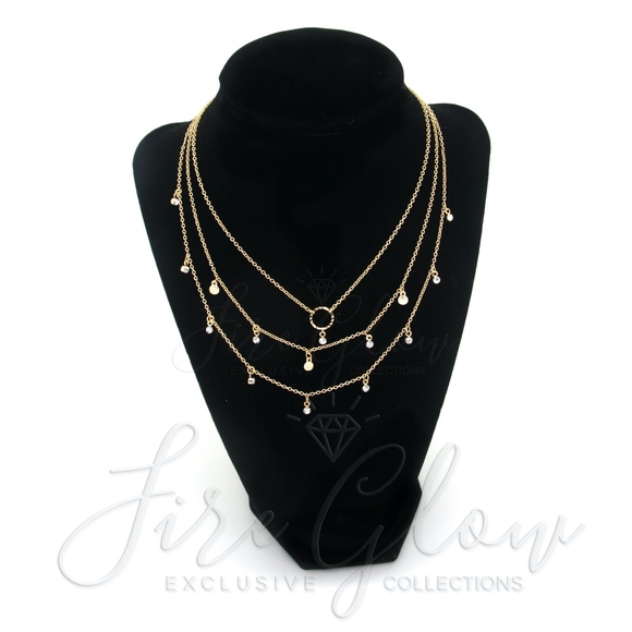 Layered Rhinestone Gold Tone Short Necklace - Picture 3 of 7